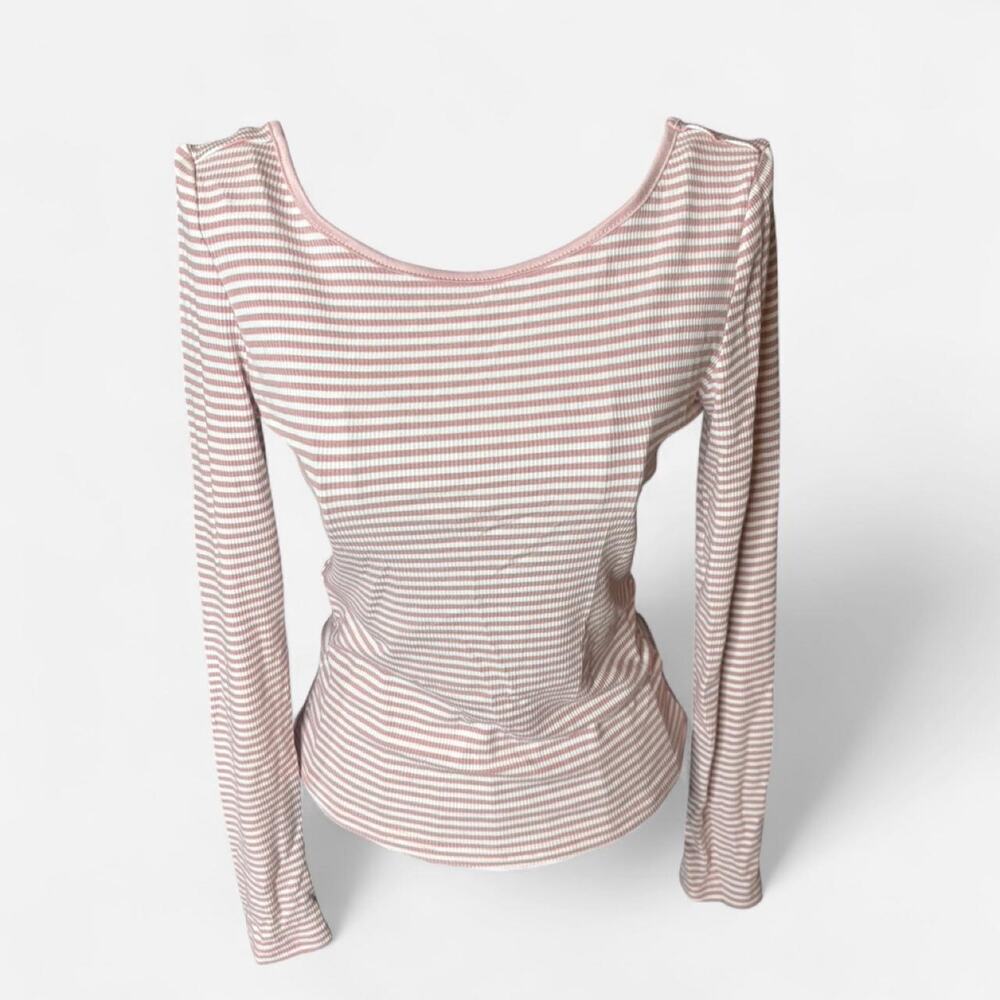 Wild Fable Pink White Striped Ribbed Scoop Neck Long Sleeve Top S